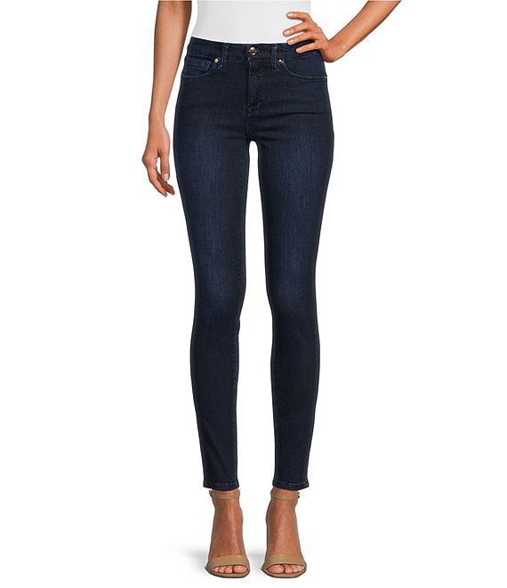 Color:Dark Blue - Image 1 - Good Legs High Rise Gap-Proof Waistband Stretch Denim Skinny Jeans