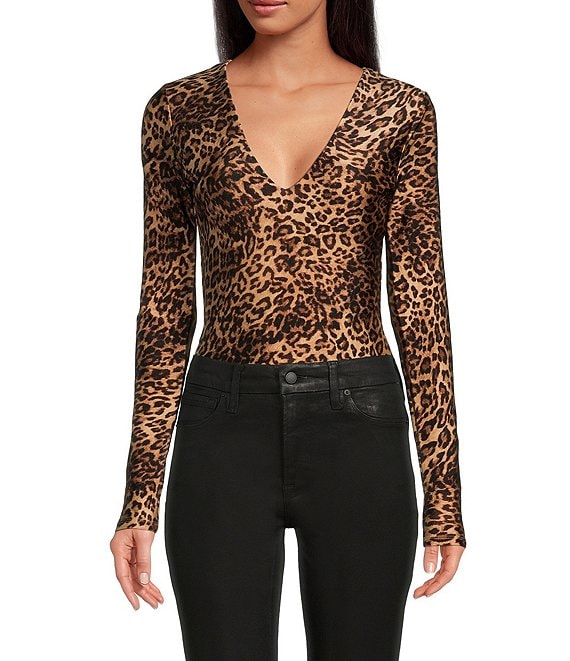 Good American High Shine Compression Leopard Scoop Neck Long