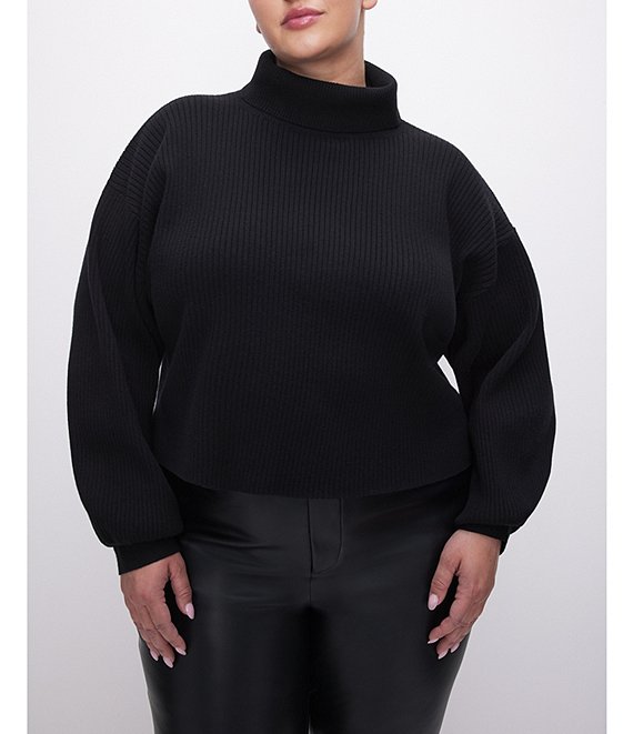 Good American Plus Size Rib Mock Neck Long Sleeve Sweater | Dillard's