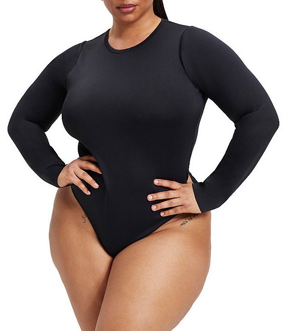 Good American Plus Size Sculpting Crewneck Long Sleeve Bodysuit, Black001 - Image 1