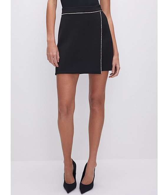 Good American Scuba Knit Crystal Rhinestone Asymmetrical Wrap Mini Skirt |  Dillard\'s