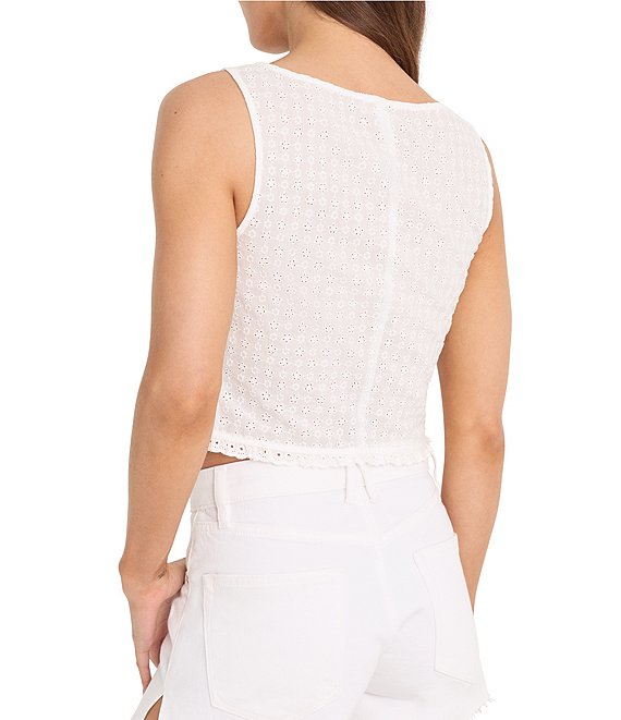 Good American The Eyelet Scoop Neck Sleeveless Button Front Top