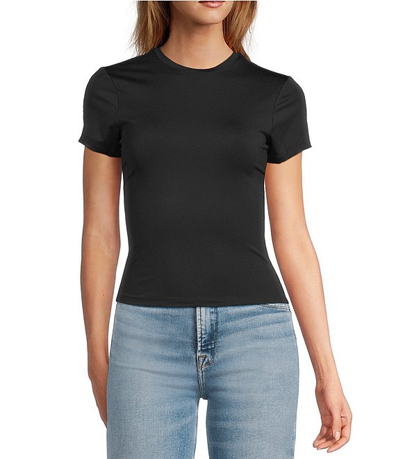 Good American Weightless Crew Neck Short Sleeve Baby Tee, Black001 - Image 1