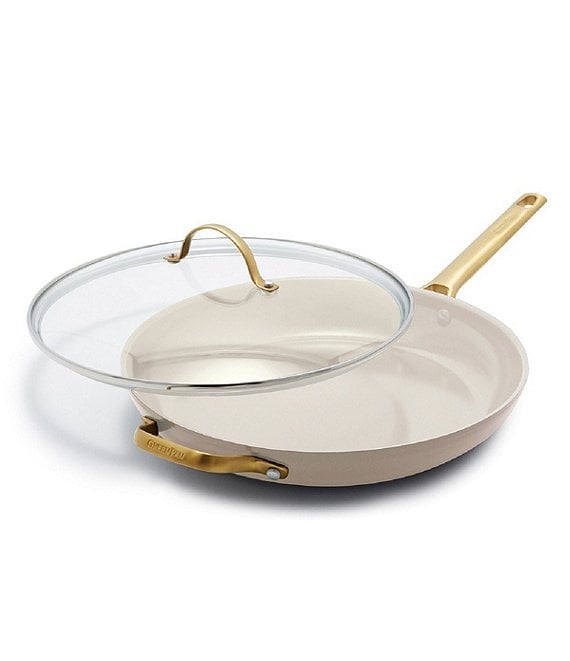 Color:Taupe - Image 1 - Reserve Ceramic Nonstick 12#double; Covered Fry Pan with Helper Handle