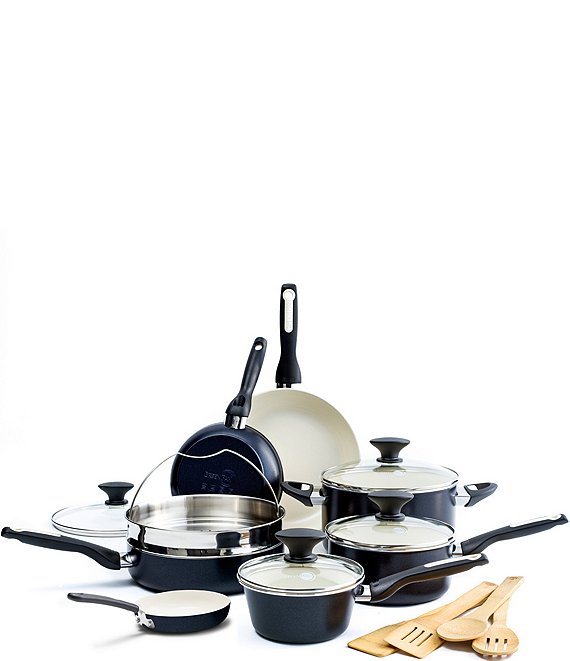 Color:Black - Image 1 - Rio Ceramic Non-Stick 16-Piece Cookware Set