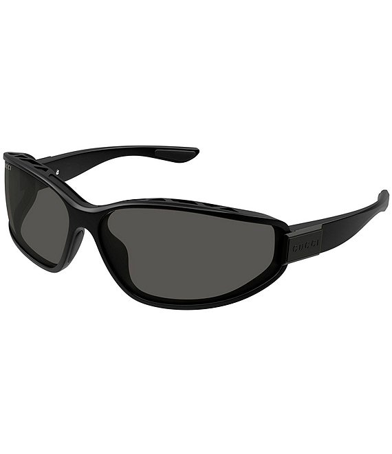 Gucci Men's Mountain Pack 73mm Wrap Sunglasses, Matte Black/Grey - Image 1