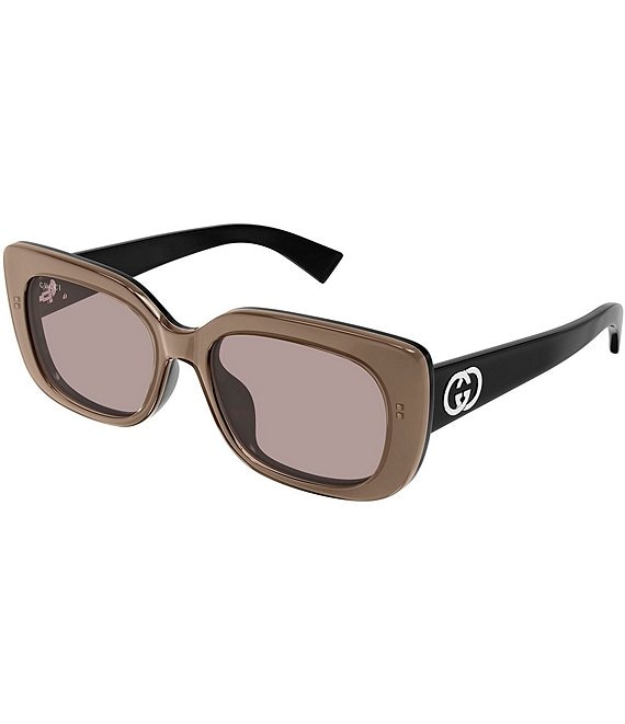 Gucci Women's GG Muse 55mm Bilayer Rectangle Sunglasses, Shiny Bilayer Pearled Brown Black/Brown - Image 1