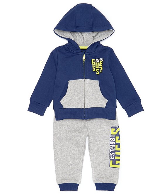 Guess Baby Boys 3-24 Months Long Sleeve Color Block Hooded French Terry  Jacket & French Terry Jogger Pants Set