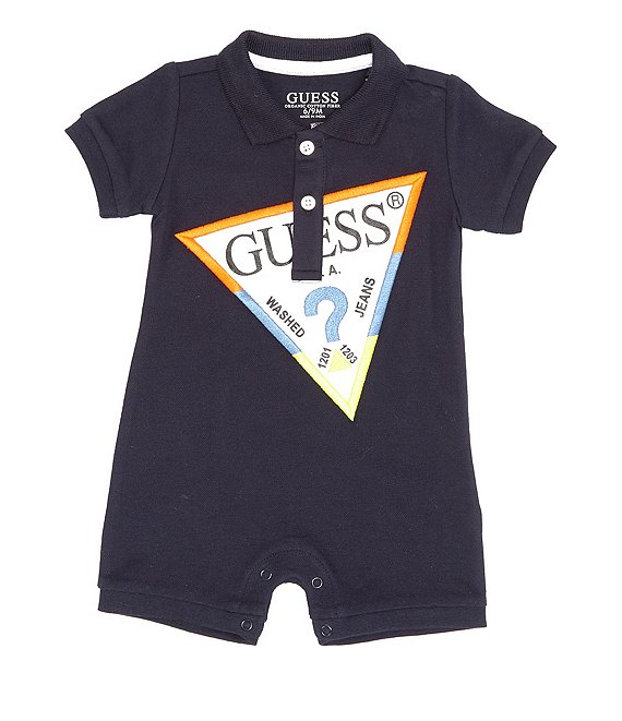 Guess Baby Boys Newborn-12 Months Short Sleeve Polo Triangle Logo Shortall