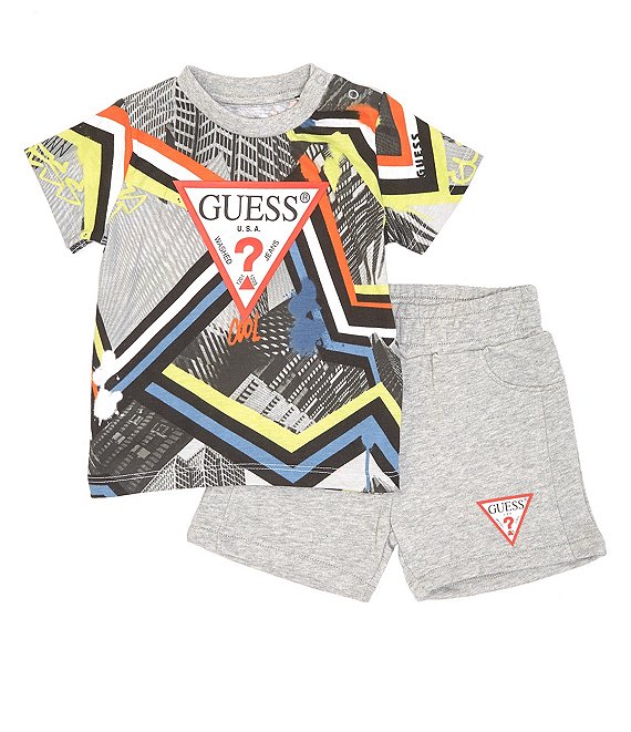 Guess Baby Boys Newborn-24 Months Abstract Triangle Logo Tee & French Terry Short Set