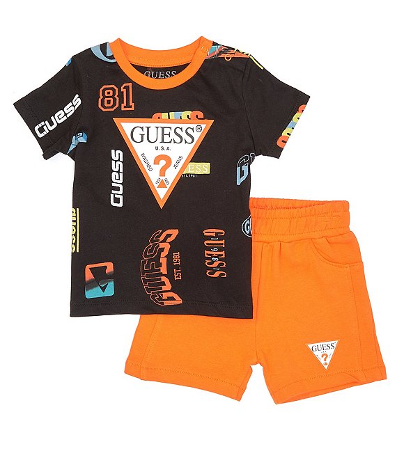 Guess Baby Boys Newborn-24 Months Triangle Logo Tee & French Terry Short Set