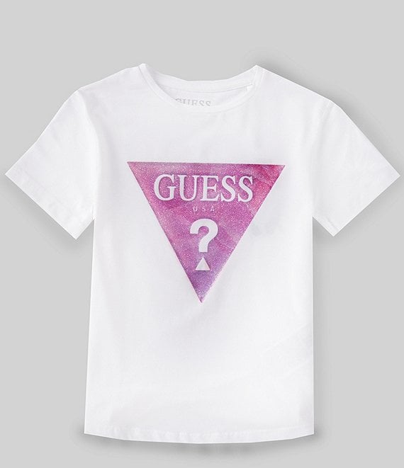 Color:Pure White - Image 1 - Big Girls 7-16 Short Sleeve Triangle Logo Front Graphic T-shirt