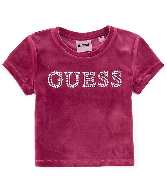 Guess Girls Eco Short Sleeve Crop Rhinestone Logo T Shirt