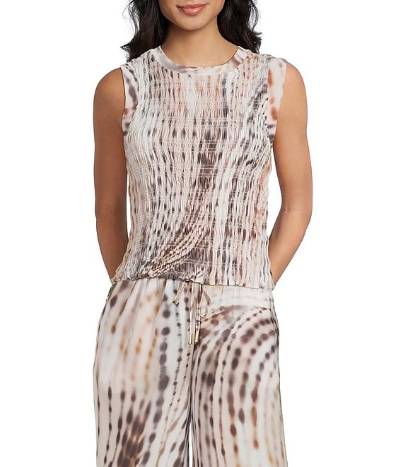 Guess Claire Smocked Crew Neck Tank Top