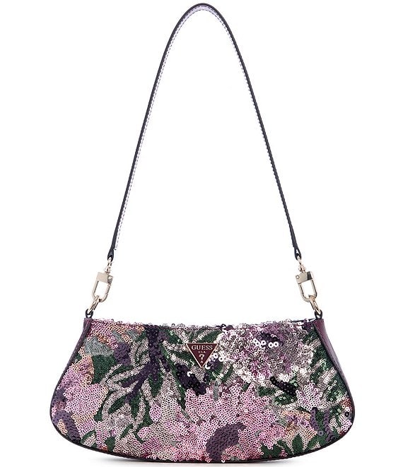 Guess Elsie Sequin Floral Shoulder Bag, Amethyst Multi - Image 1