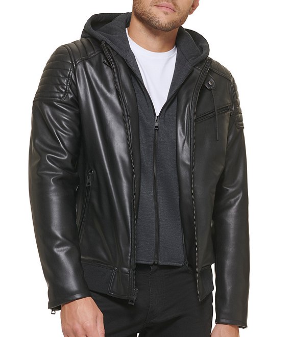 Guess Faux-Leather Hooded Moto Jacket | Dillard's