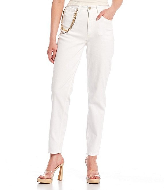 Color:Optic White - Image 1 - High Rise Mom Jeans