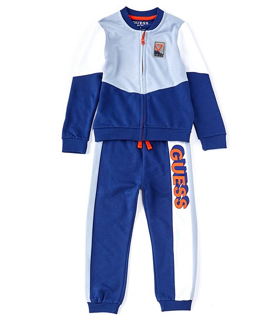 Color:Navy - Image 1 - Little Boys 2T-7 Long-Sleeve Color Block Track Jacket & Matching Jogger Pant Two Piece Set