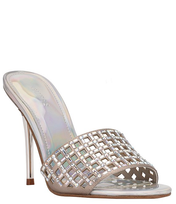 Color:Silver - Image 1 - Mably Rhinestone Stiletto Dress Sandals
