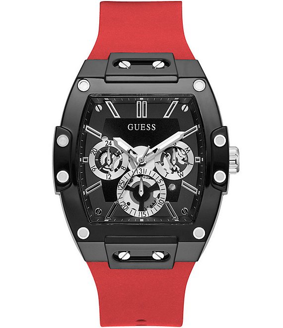 Color:Red - Image 1 - Men's Black Red Silicone Multi-Function Watch