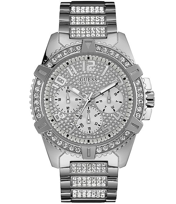 Color:Silver - Image 1 - Men's Crystal Embellished Multifunction Watch