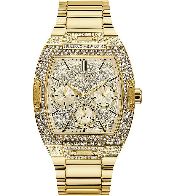 Color:Gold - Image 1 - Men's Gold-Tone Crystal Multifunction Watch