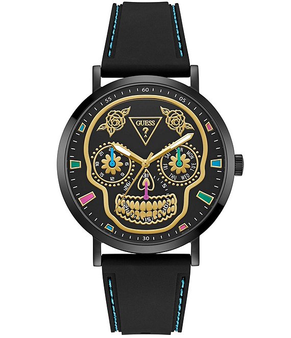Guess Men's Day of the Dead Multifunction Black Silicone Strap Watch, Black - Image 1