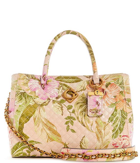 Color:Peach Floral - Image 1 - Nerina Girlfriend Floral Quilted Satchel Bag