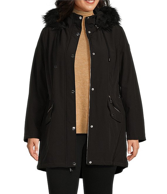 Guess Plus Size Soft Shell Faux Fur Detachable Hood Coat | Dillard's