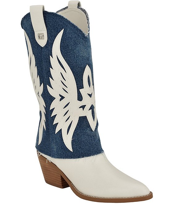 Guess Raegan Denim Block Heel Western Boots Dillard s