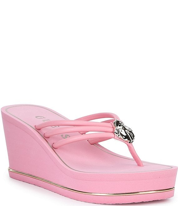 Guess Sabrie Hardware Detail Platform EVA Wedge Thong Sandals