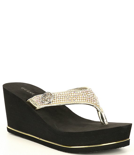 Guess Sarraly4 Rhinestone Wedge Thong Sandals | Dillard's