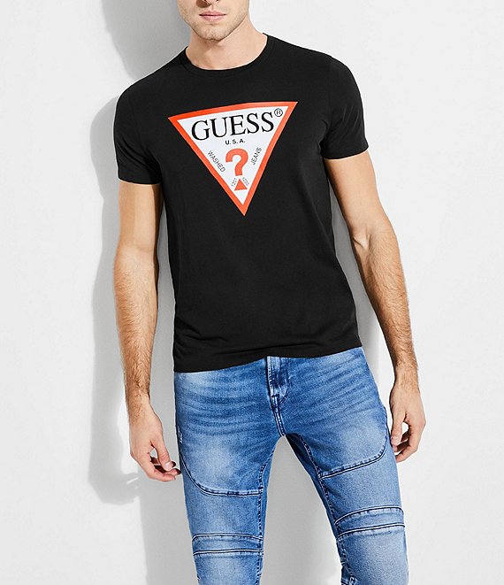 Guess Short-Sleeve Slim Fit Classic Triangle Logo Graphic T-Shirt | Dillard's