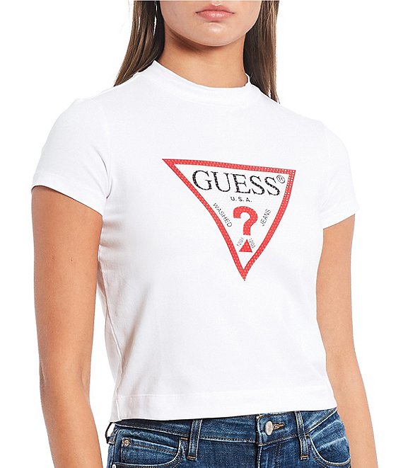 Guess Triangle Logo Strass Graphic Tee | Dillard's