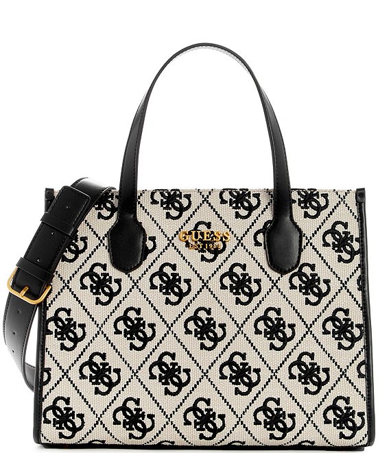 Guess Women's Logo Debossed Chain Handle Satchel Tote Bag Handbag - Black |  eBay