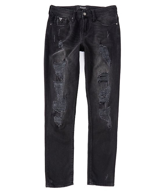 Color:Lash Out Black - Image 1 - Slim-Fit Tapered-Leg Destructed Jeans