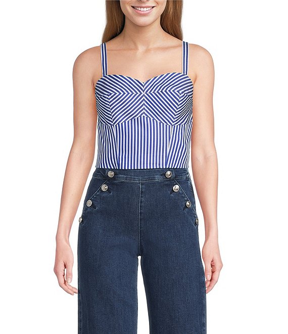 Guess Tecla Sleeveless Mixed-Stripe Poplin Bustier Top