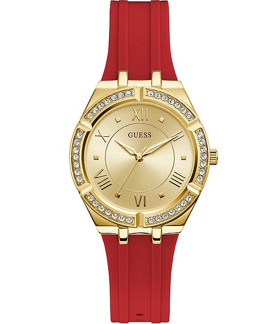 Guess Women's Gold-Tone Glitz Red Silicone Watch