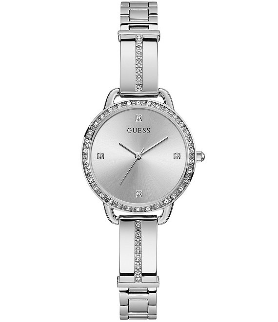 Color:Silver - Image 1 - Women's Silver-Tone Crystal Analog Watch