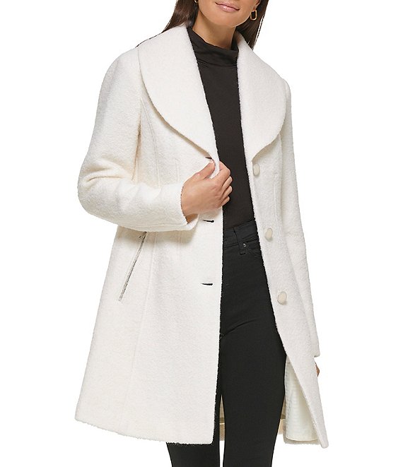 Guess Wool Blend Shawl Collar Single Breasted Long Sleeve Coat