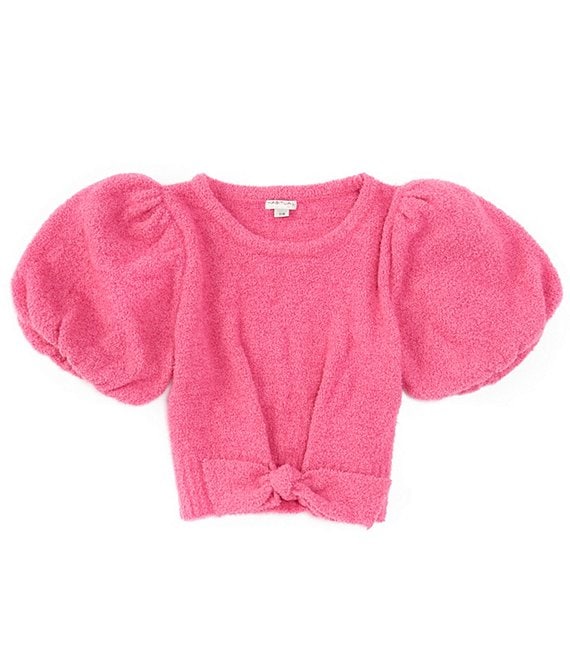 Color:Dark Pink - Image 1 - Big Girls 7-16 Crop Puff Short Sleeve Sweater