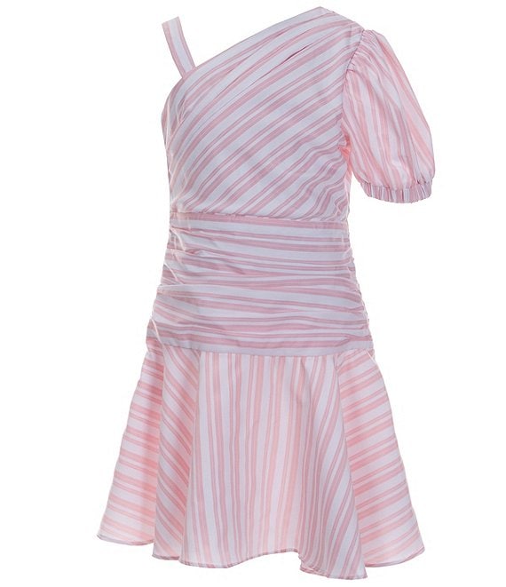 Habitual Big Girls 7-16 One-Shoulder Striped Fit-And-Flare Dress