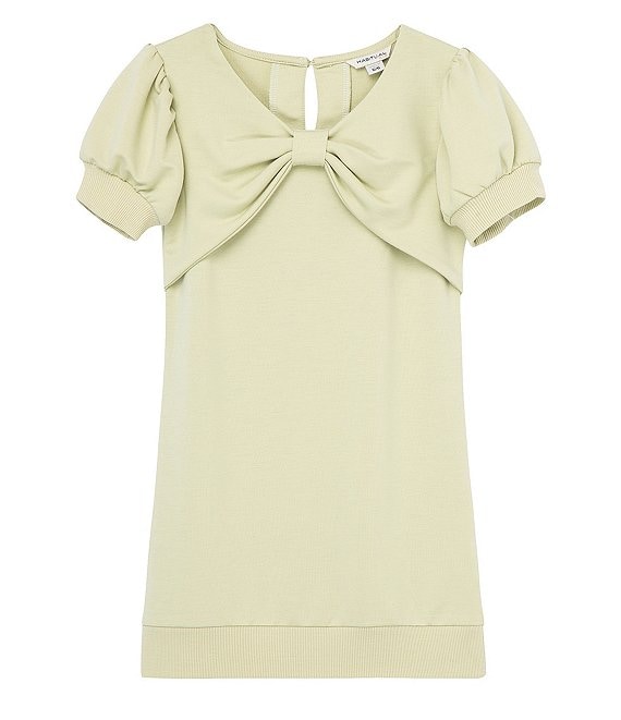 Color:Green - Image 1 - Little Girls 2T-6X A-line Puff Sleeve Bow Dress