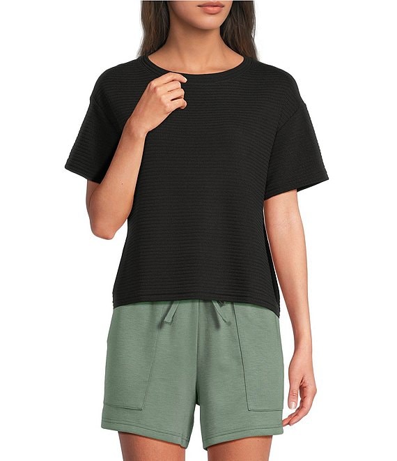 Half Moon by Modern Movement Solid Textured Stripe Short Sleeve Crew Neck Coordinating Lounge Top