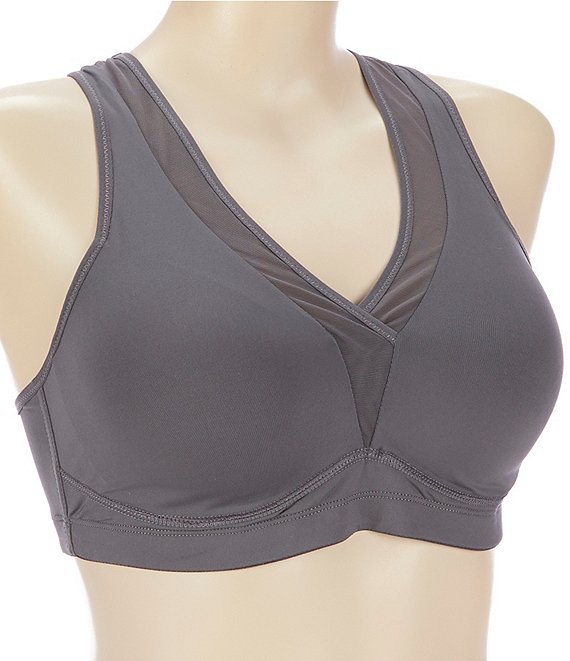 Color:Charcoal - Image 1 - Half Moon by Modern Movement Sport Mesh Plunge Bra