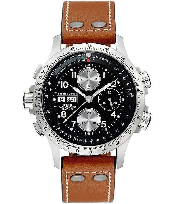 Hamilton Men s Khaki Aviation X Wind Auto Chrono Brown Leather Strap Watch