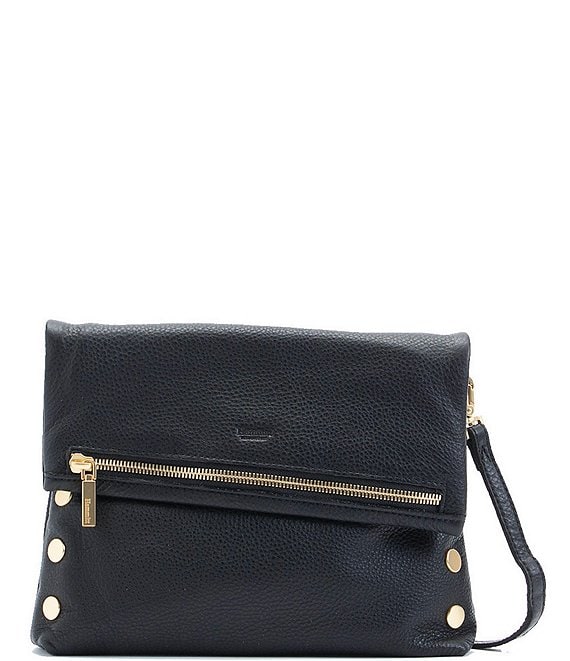 Womens Clutch Dress Bag Black Leather Studded CrossBody Handbag W/ Zipper 