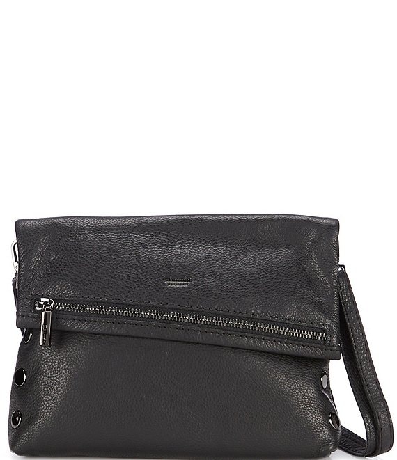 Hammitt VIP Studded Black Leather Fold-Over Zip Flap Medium Crossbody ...