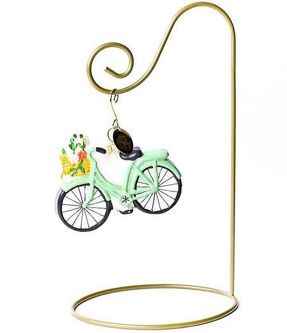 Happy Everything! Bicycle Glass Shaped Ornament With Gold Stand