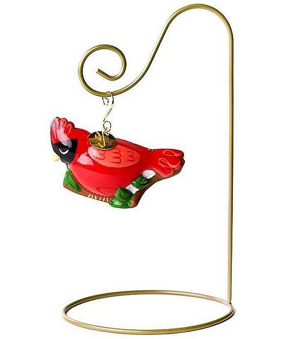 Happy Everything! Cardinal Glass Shaped Ornament With Gold Stand